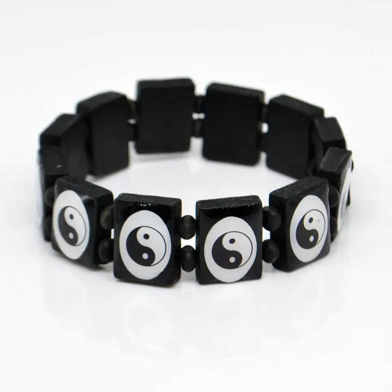 36x Tai Chi Yin & Yang Wood Bracelets Chinese Traditional Taoist Symbols Amulet Lucky Gift Fashion Jewelry