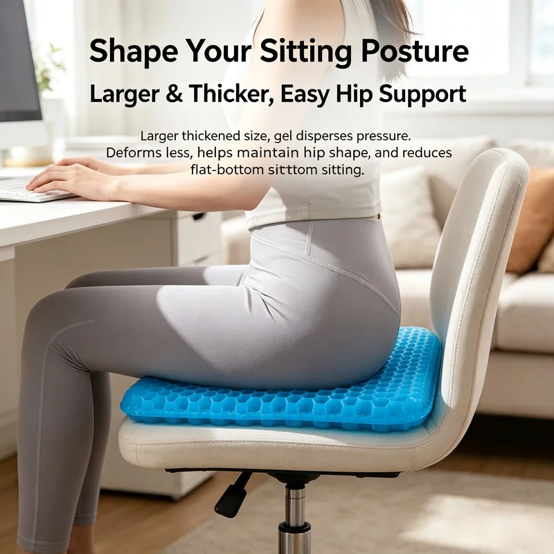 Double Thick Gel Seat Cushion, Breathable Pressure Relief Cooling Pad Office Car Home Universal Seat Pad
