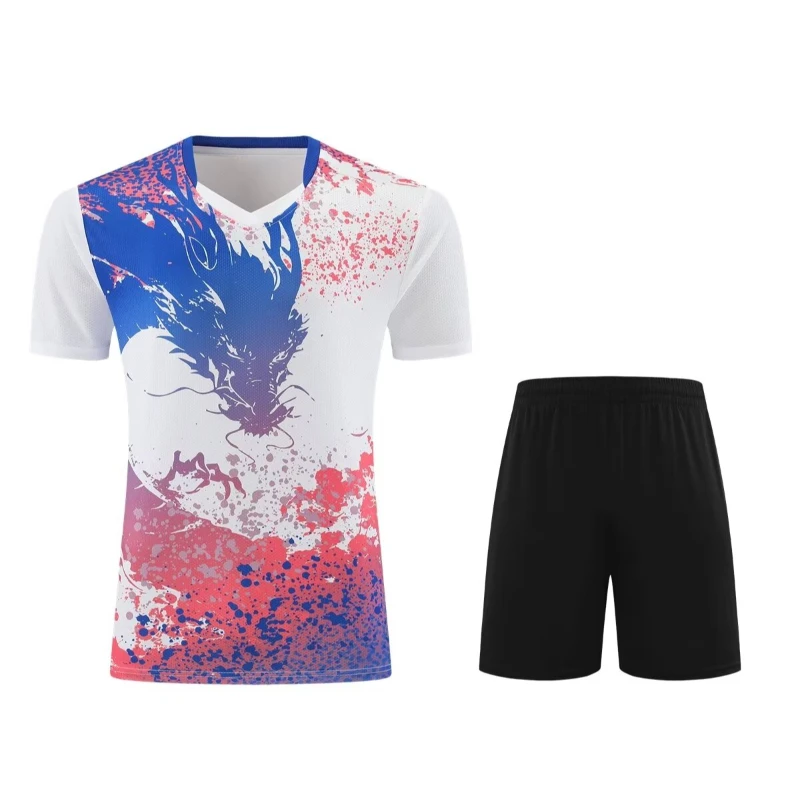 2025 Summer Men Women China Dragon Print Badminton Clothes Table Tennis Sport Suits 2 Pcs Shirt And Shorts 3D Print Training Set