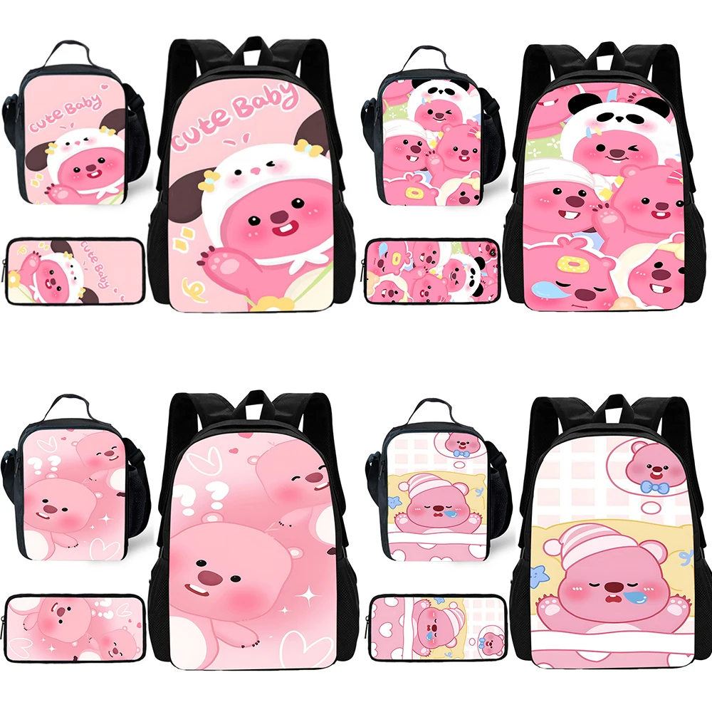 

3 pcs set Cute anime pink Loopys Child School Backpack with Lunch Bags ,Pencil Bags ,School Bags for Boys Girls Best Gift