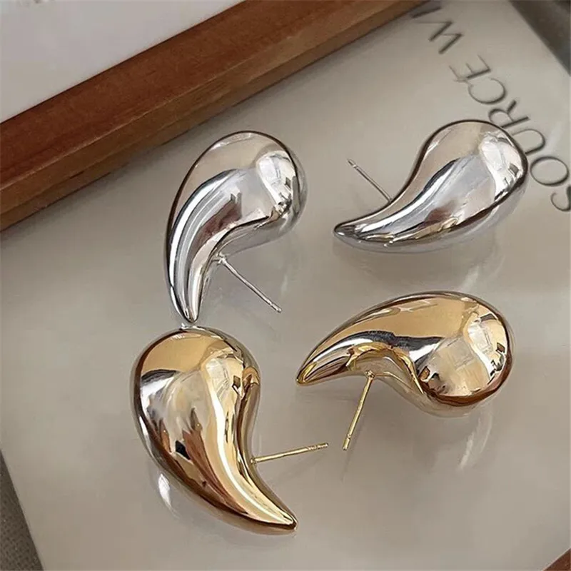 Vintage Stainless Steel Chunky Round Earrings for Women 2024 New Trending Glossy Gold Plated Teardrop Hoop Earrings Jewelry Gift