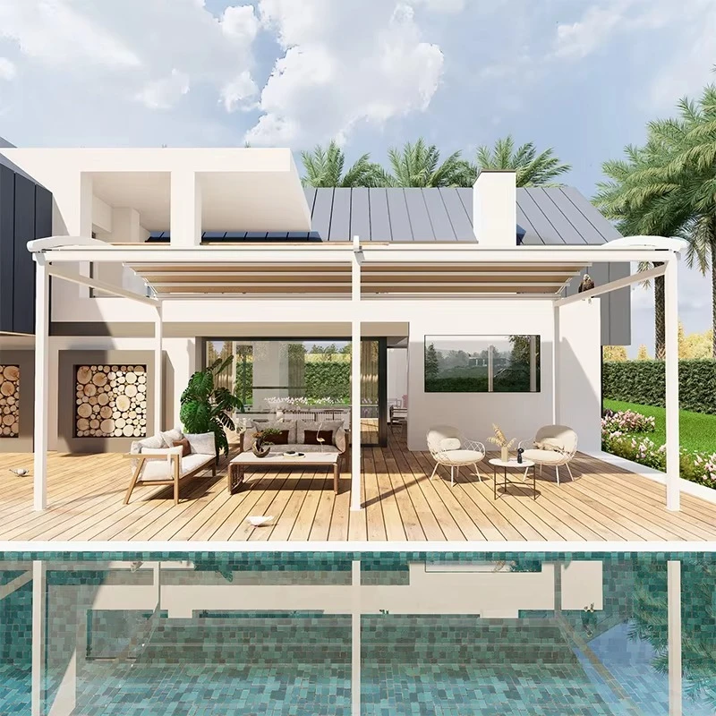 Curved Pergola Polycarbonate Retractable Roof Pergola Aluminium Profile Arched Awning Pergola Manufacturer