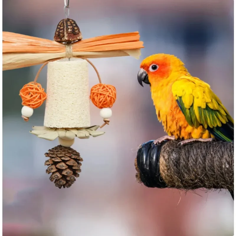 Parrot Bird Toy Luffa Network Bite String Natural Corn Peel Palm Leaves Pineapple Fruit Combination Teeth Grinding Supplies