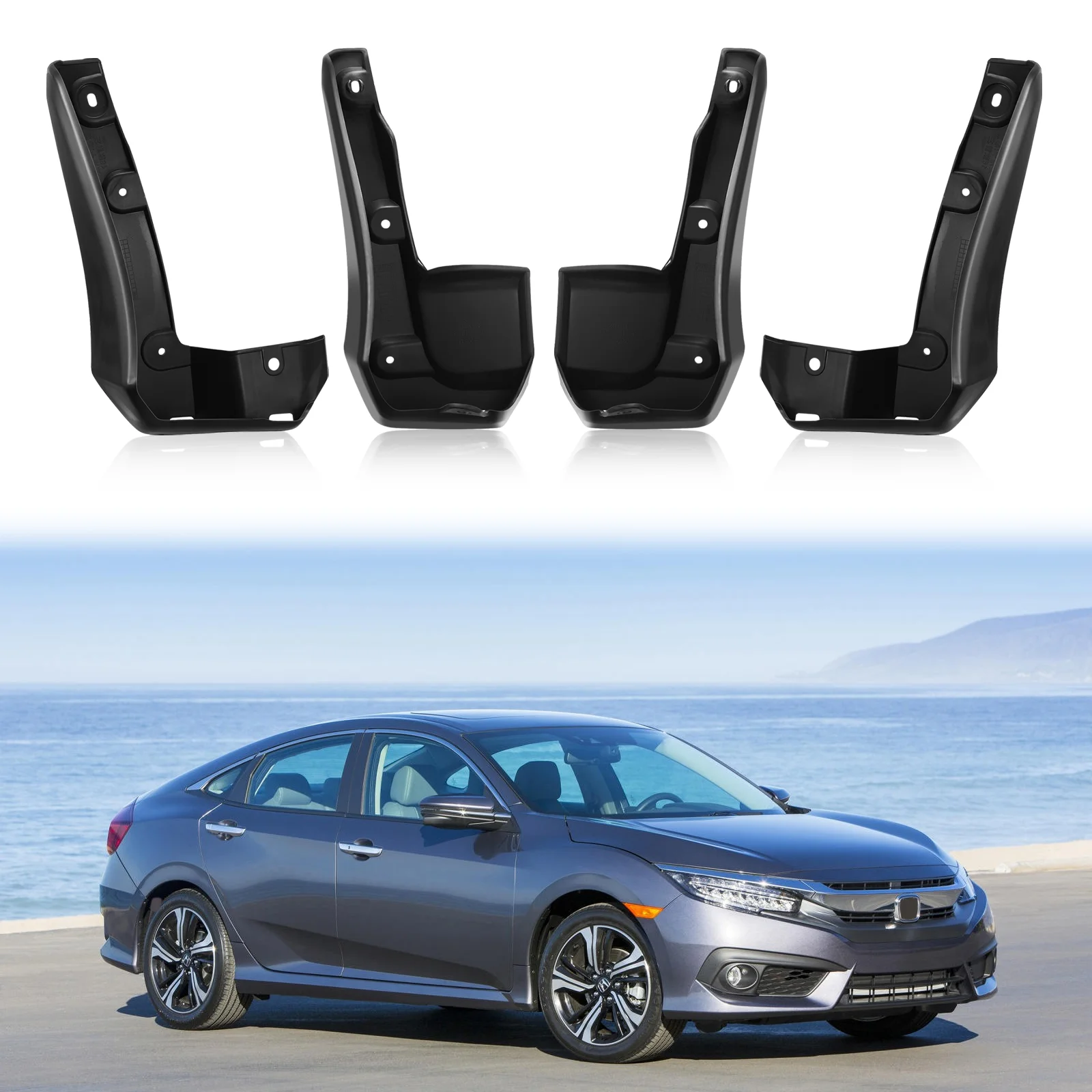 

Брызговики, подходят для Honda Civic 2016-2019 (не подходят для боковых порогов), передние и задние, 4 шт./компл. (не требует сверления)