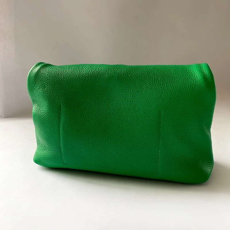 Green Genuine Leather Design Crimping Handbags New Clutch Bag Evening Phone Pocket Women\'s High Quality