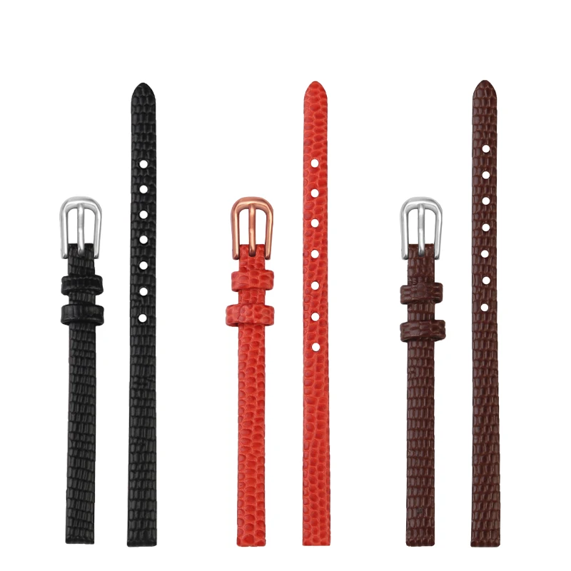 For Rose-mont women's small size, ultra-thin lizard pattern cowhide watch band with rose small square watch chain 6mm