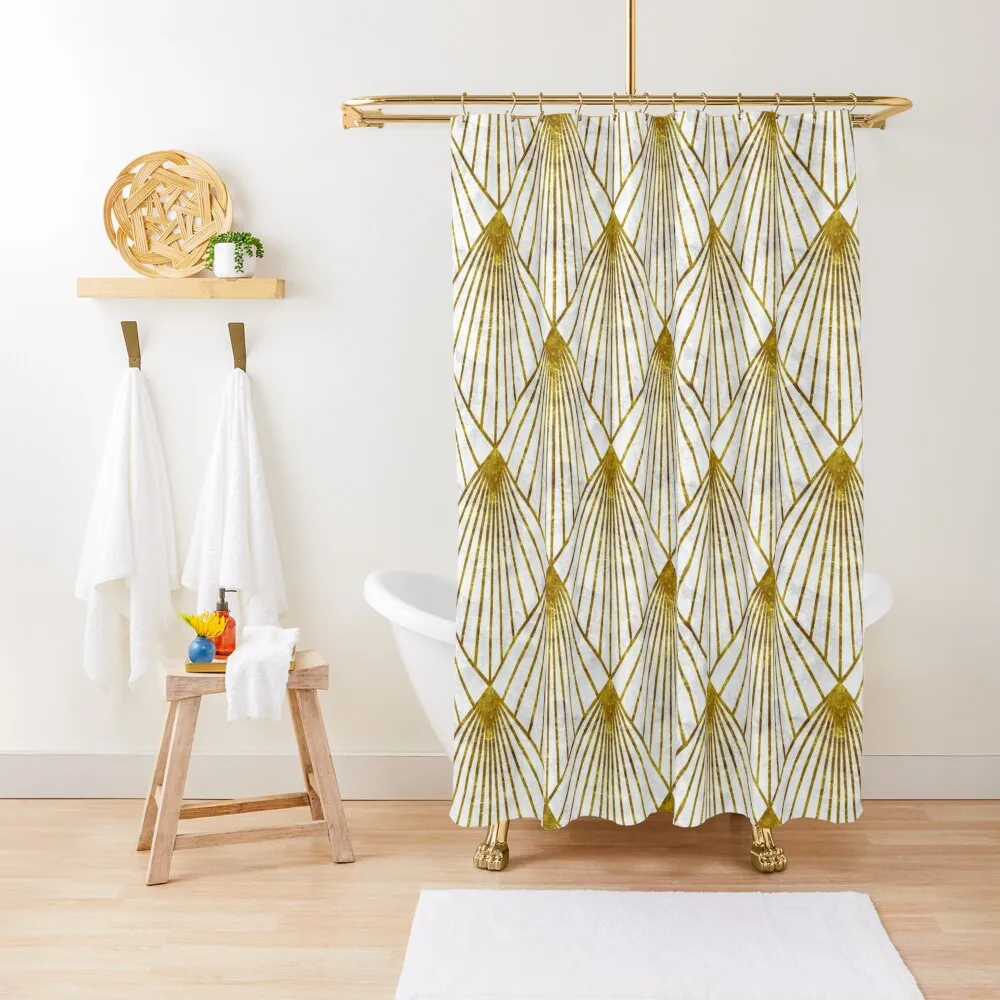 

Art deco gold and white Shower Curtain For Bathroom Washable Waterproof Fabric Shower Bathtub Window Curtain