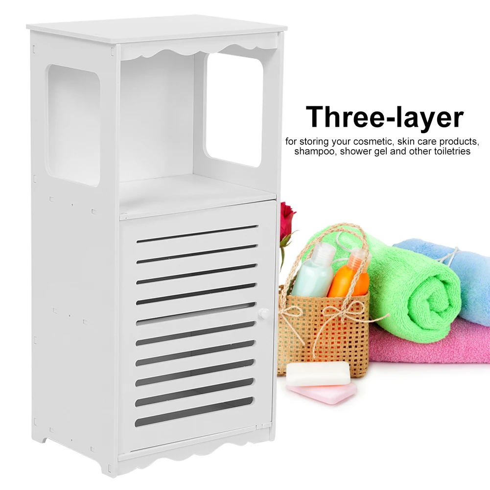 Wood Plastic Board Corner Cabinet Elegant Bathroom Storage Organizer Rack Shelf Home Furniture