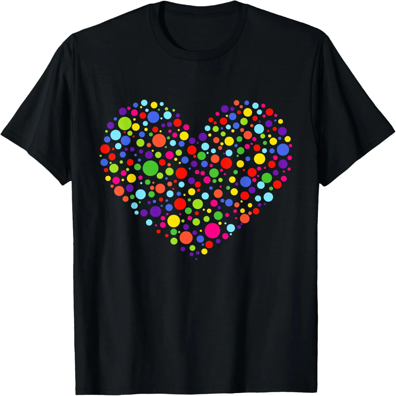 Colorful Rainbow Polka Dot Heart Art Graphic T-Shirt