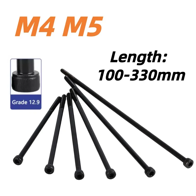 Grade 12.9 Black Hex Socket Allen Bolt M4 M5 Half Thread Carbon Steel Ultra Long Cap Screw 100-330mm 100 110 115 300 330mm