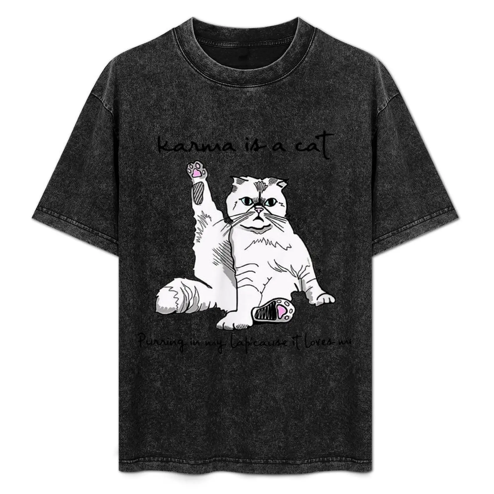 

Karma is a cat purring in my lap cause it loves me T-Shirt oversized graphic tee man clothes tees mens clothes