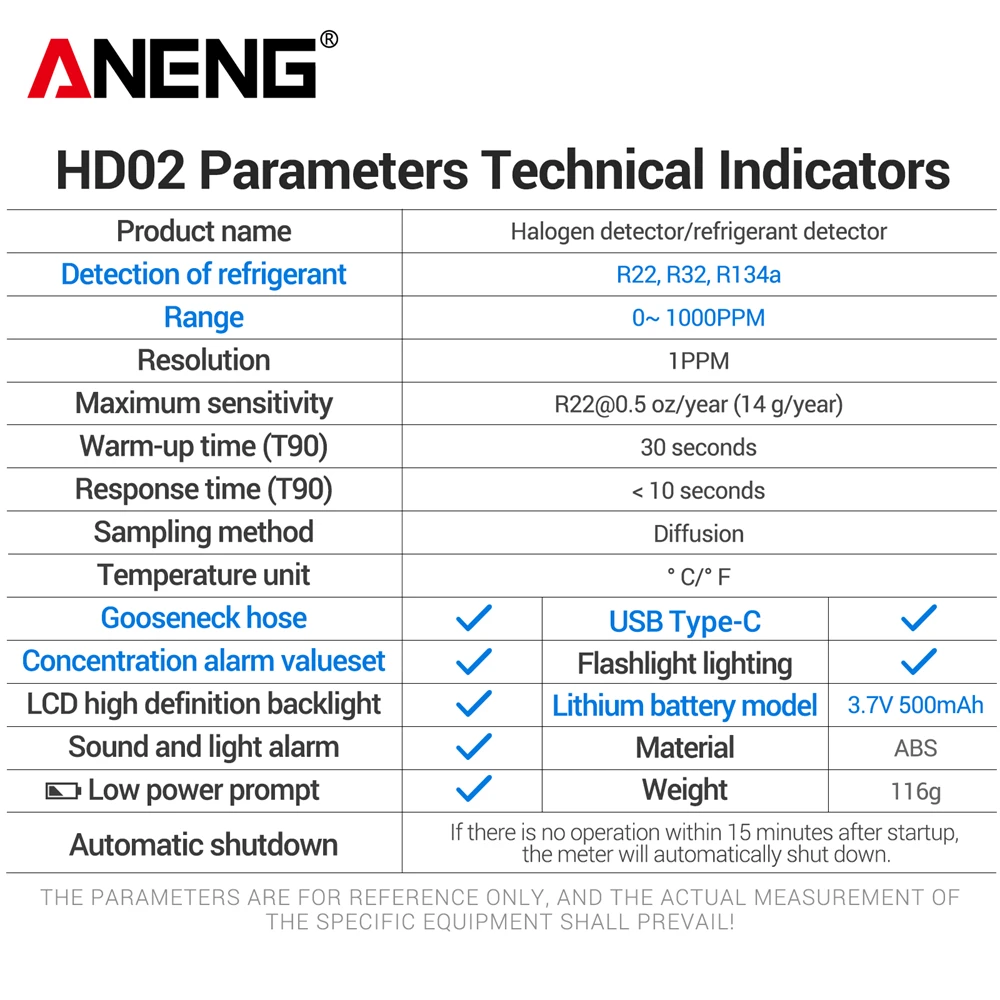 Галогенный детектор утечек R22/R32/R134a, анализатор детектора газа ANENG, перезаряжаемый бензиновый кондиционер, инструменты для тестера