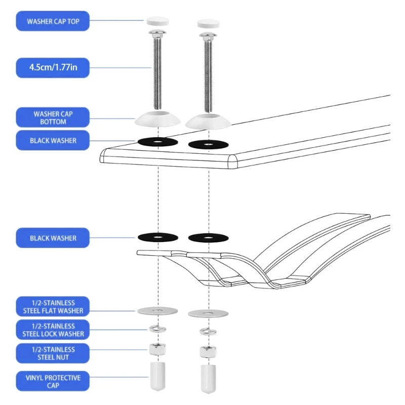 Easy Install Diving Board Set with Screws & Washers Improve Safety Suitable for Two Hole Residential Inground Pools