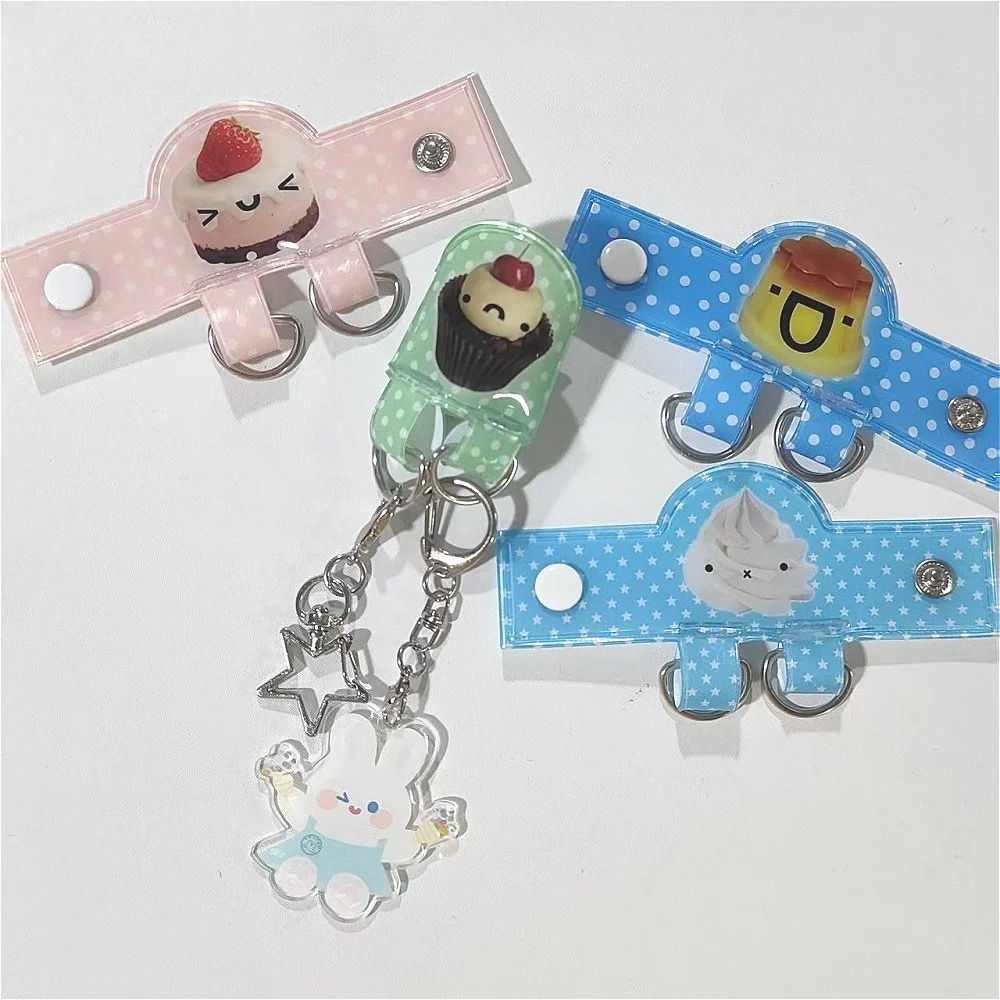 Cartoon Dessert Series Wave Point Keychain Bag Pendant Transparent Double Ring Pendant Travel Box Accessories Buckle Extension