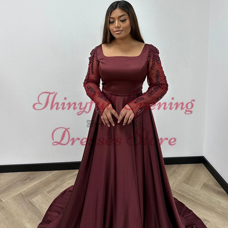 Thinyfull Women A-Line Prom Dresses 2024 Long Sleeve Appliques Evening Party Dress Formal Night Cocktail Prom Gowns Custom Size