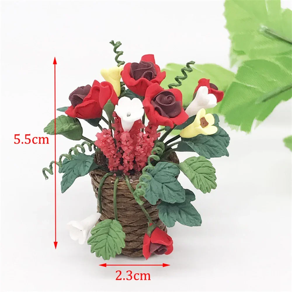 1/12 인형 집 미니어처 화분 빨간 장미 미니 꽃 모델 장난감 인형 집 액세서리 장식 ob11 bjd