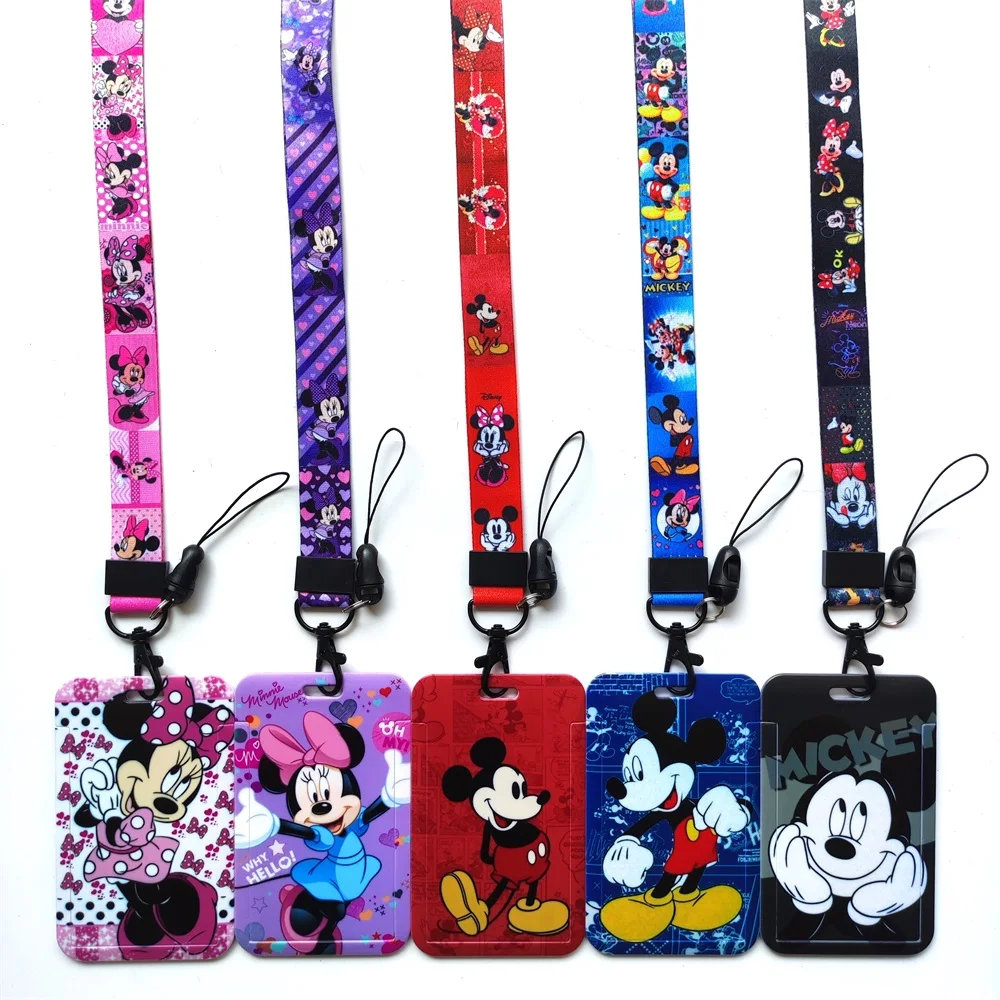 Disney Mickey Minnie Girls Boys Sliding Lanyard ID Card Holders Badge Holders Hard Plastic Card Sleeves For Worker