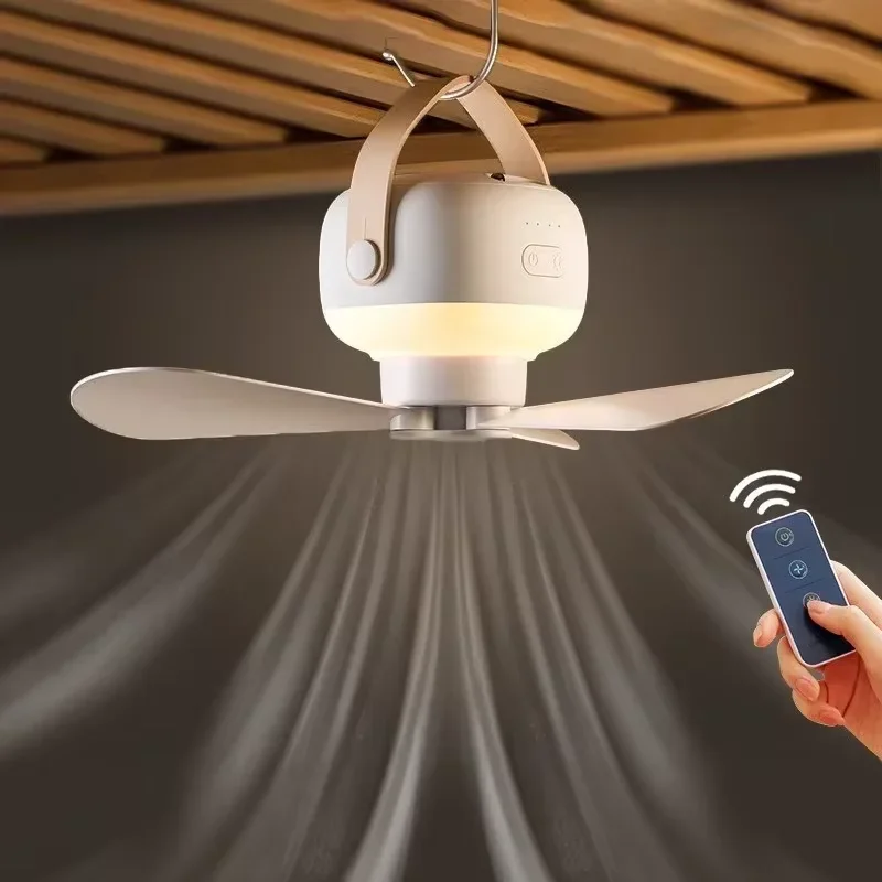 Portable Wireless Mini Ceiling Fan Light USB Fan with Remote Control, Stand, Night Light, Home, Outdoor, Camping, New Year Gifts
