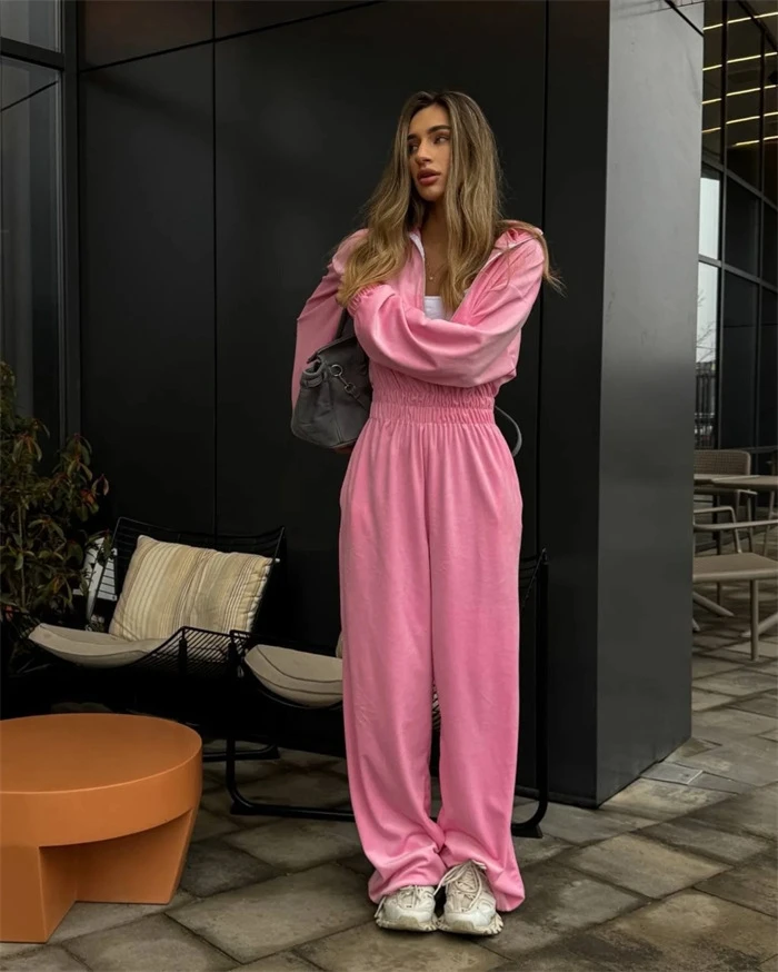 

Модный повседневный свободный комбинезон на молнии с высокой талией, прямые длинные брюки, женский цельный костюм из полиэстера