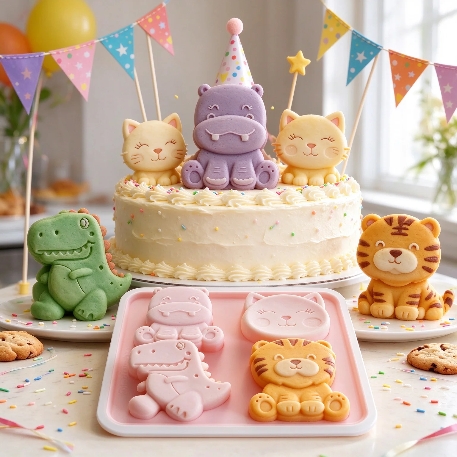 3D Cartoon Animal Silicone Mould Hippopotamus Dinosaur Tiger for Cake Topper Chocolate Candy Soap Epoxy Gypsum Craft Making