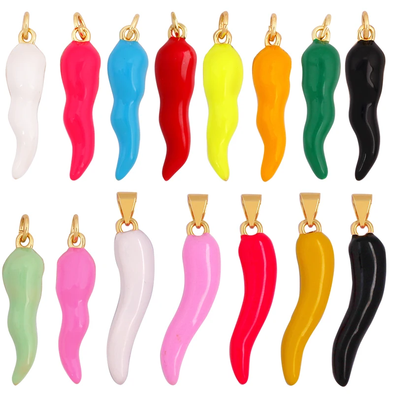 Colgante de pimiento colorido de moda, accesorios de collar de hallazgos de joyería de circón de oro de 18k de arcoíris K76
