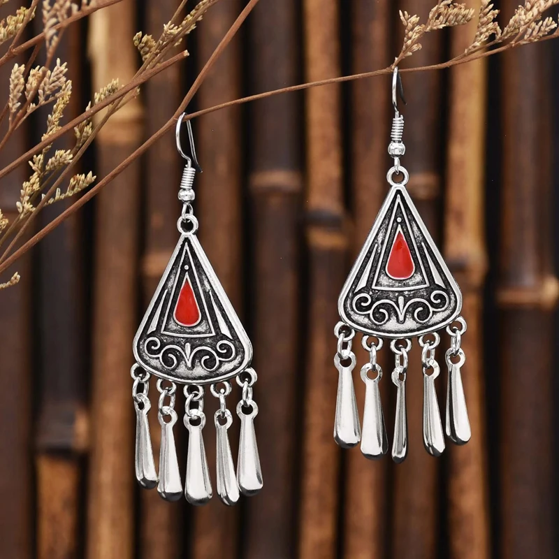 Tassel Women Drop Earrings Vintage Ethnic Dripping Glaze Statement Earrings Retro Gypsies Charms Earrings Feminina