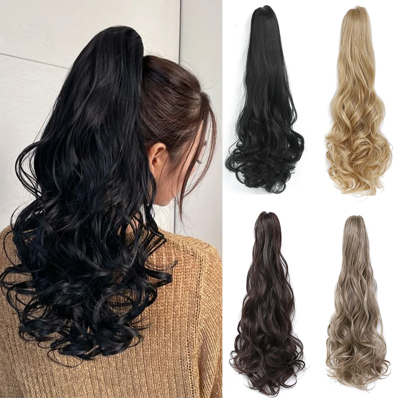 

Curly Wave Clip in Ponytail Synthetic Wavy Claw Hairpiece Pony Tail for Women Long Black Curly Fake Hair Horse Tail Extensions