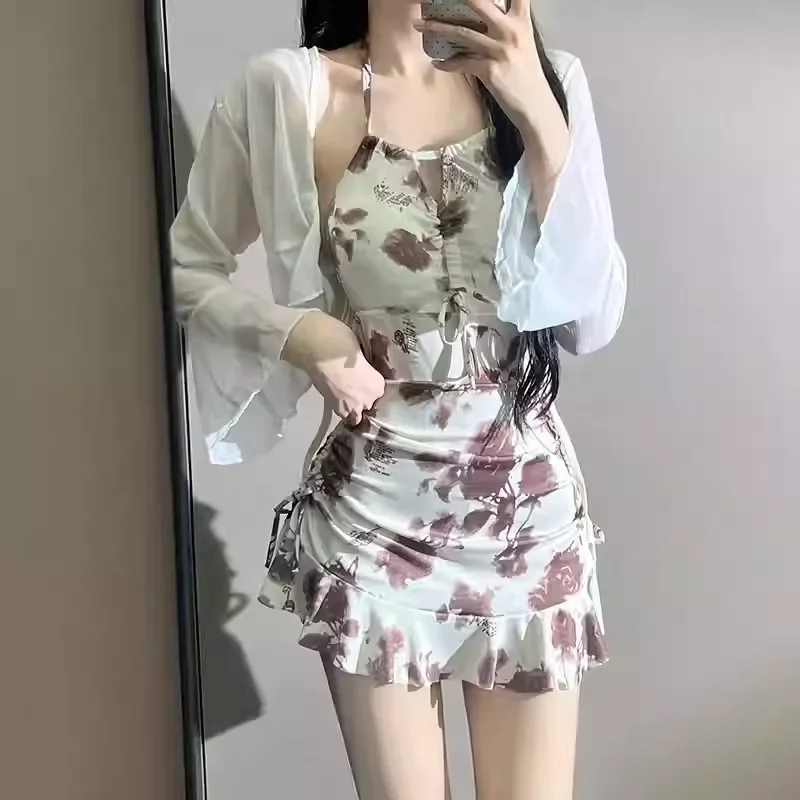 Women's New One-piece Conservative Skirt Style Beautiful Pure and High-end Feeling of Belly-covering Swimsuit