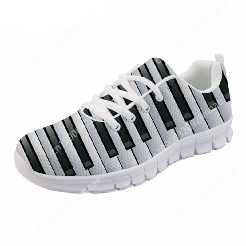 

Flat Women Casual Shoes Music Notes With Piano Keyboard Print Mesh Ladies Sneakers Breathable Woman Running Custom Sport Shoes