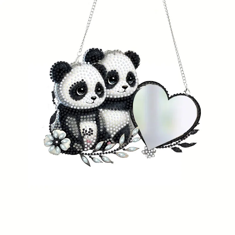 1 Stück Speziell Geformter Spiegel mit Panda-Muster DIY Diamant-Malerei-Set - Erwachsenen-Diamantmalerei-Set mit Kristalldiamanten
