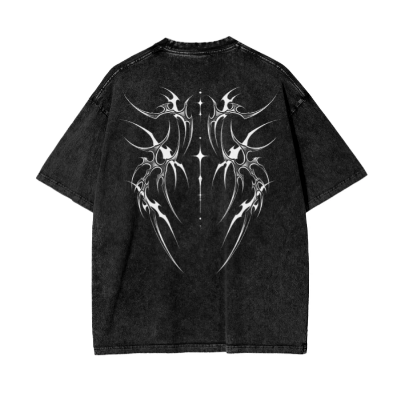 Y2K Gewaschenes Retro-Spinnen-Print 100% Baumwolle Herren Damen T-Shirt Sommer Herbst Acid Wash Oversize T-Shirt