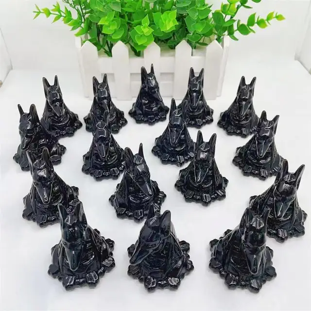 5.7cm Natural Black Obsidian Anubis Hand Carved Crystals Stones Healing Polished Mineral Ornaments Home Decoration 1pcs 4 5.7cm Natural Black Obsidian Anubis Hand Carved Crystals Stones Healing Polished Mineral Ornaments Home Decoration 1pcs 4