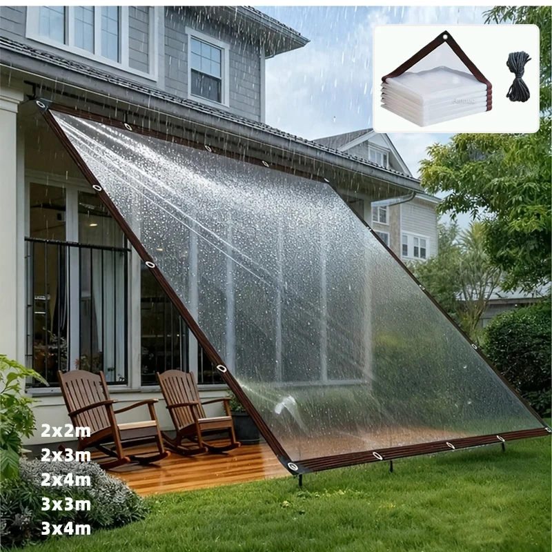 1PC Transparent rainproof shading cloth tarpaulin Hemming Punching Greenhouse Film Rain Cloth Windproof Plastic InsulationTY0365
