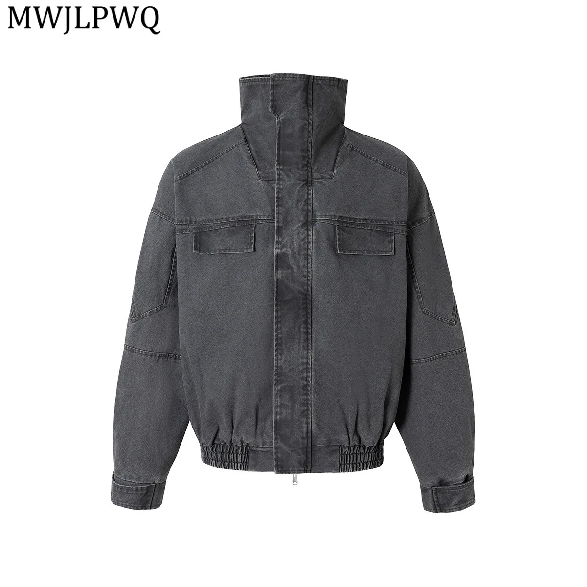 

MWJLPWQ 2025 Autumn New American Style Washed Vintage Deconstructed Design Jacket High Collar Male Casual Coat Street Tide 21020
