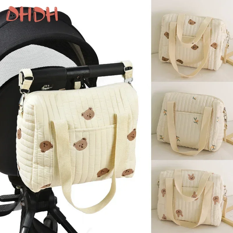 Baby Stroller Nappy Bag Cute Bear Baby Diaper Organizer Bag with Embroidery Flower Mommy Bag for Women