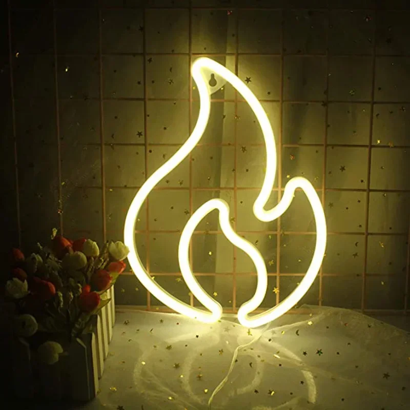 Flame Shaped Neon Signs LED Light Atmosphere Fire Flaming Logo Lighting for Wall Night Lamp Birthday Party Room Decoration