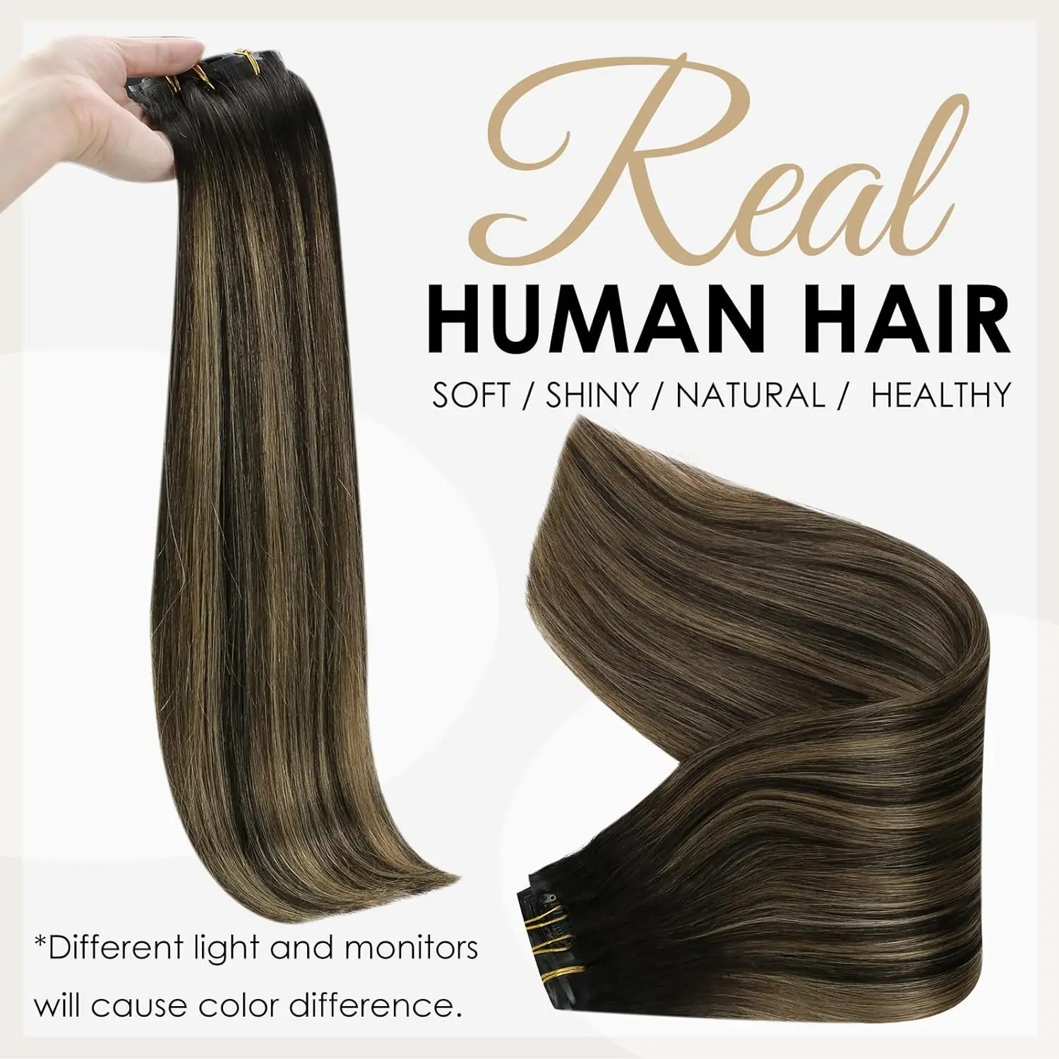 Extensiones de cabello con Clip de brillo completo, cabello humano, 8 Uds., 100G, Clip sin costuras en extensiones de cabello humano, Color rubio degradado, trama Remy de PU