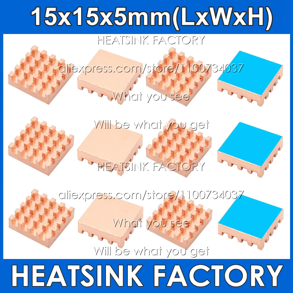 

Pure Copper 15x15x5mm Square Size Heat Sinks Radiator Cooler With Thermal Pad Cooling For IC RAM Memory CPU