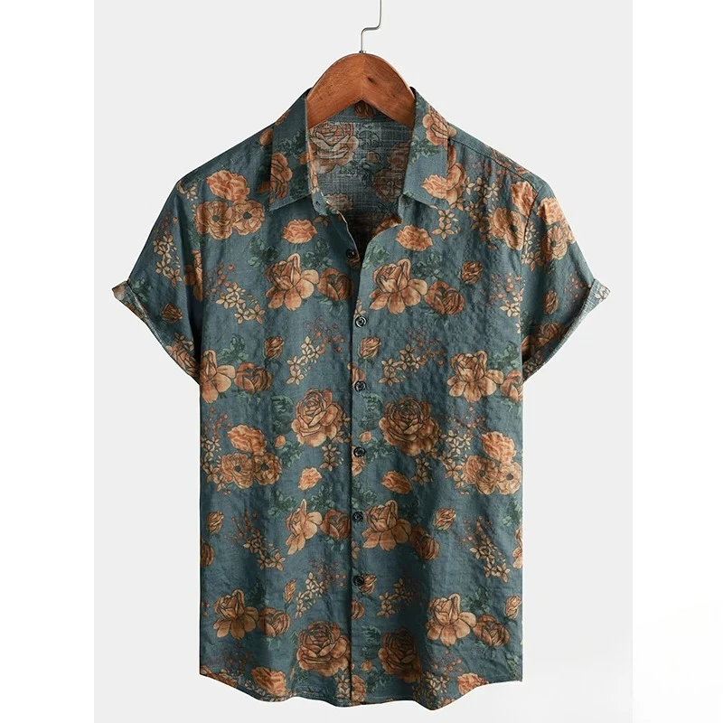 2025 جديد قميص رجالي البوليستر موضة عادية الجرافيك الشاطئ قميص الصيف اليومية قصيرة الأكمام المتضخم فضفاض قمصان هاواي بلايز #4