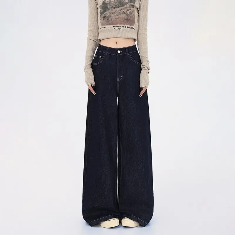 

Lazy Style Retro Wide-Leg Jeans For Women High Waist, Slimming, Autumn And Winter Loose Fit, Versatile, Draped Floor-Length