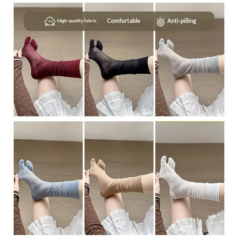 Sommerliche Dünne Tabi-Socken für Damen, 7 Farben, Baumwolle, Transparentes Netz, Rutschfest, Nahtlos, 2-Zehen-Socken mit Trennflügeln – Detail 4