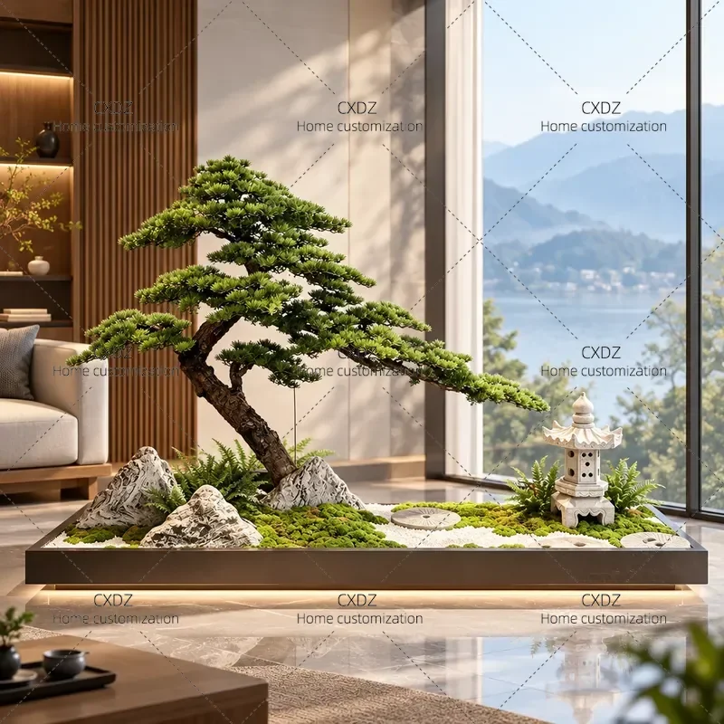 Simulated Welcome Pine Tree Artificial Arhat Pine for Courtyard Landscaping Entrance Under Stairs Green Plant Feng Shui