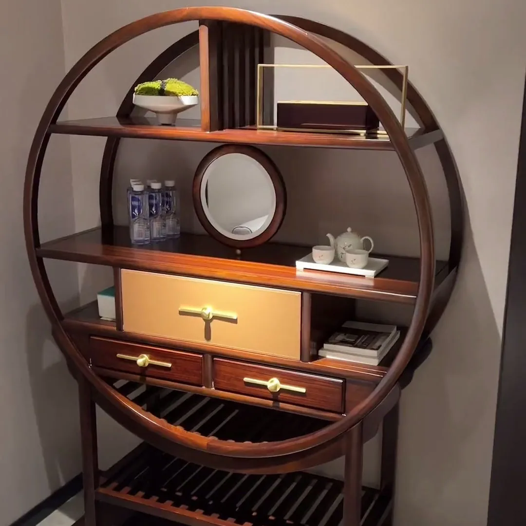 Ebony Duobao Pavilion Zen display shelf, simple study tea room furniture