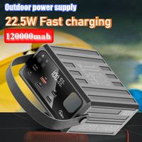 22.5W with LCD Digital Power Display Portable Battery 120000mAh Fast Charging Power Bank for Outdoor Camping for Xiaomi Huawei