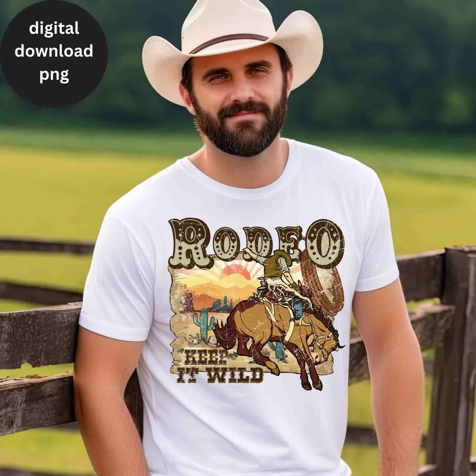 Vintage Rodeo Keep It Wild PNG Bronc Rider Cowboy Western Sublimation Clipart Digital Download vintage Washed Casual