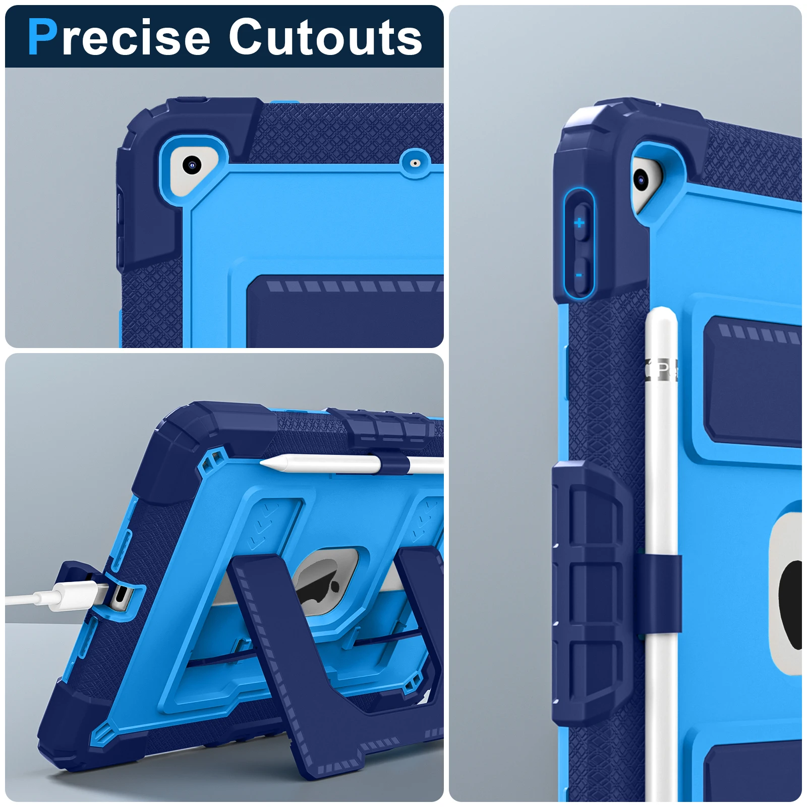 حافظة متينة شديدة التحمل لجهاز iPad 7th 8th 9th Gen 10.2 "عرض حافظة متينة مقاومة للصدمات مع حامل قلم بحزام كروس