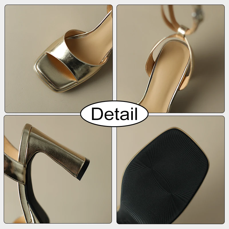 JOZHAMTA Size 33-40 Women Heel Sandals Gold High Heels Summer Shoes For Women 2023 Fashion Ankle Strap Platform Sandal Open Toe