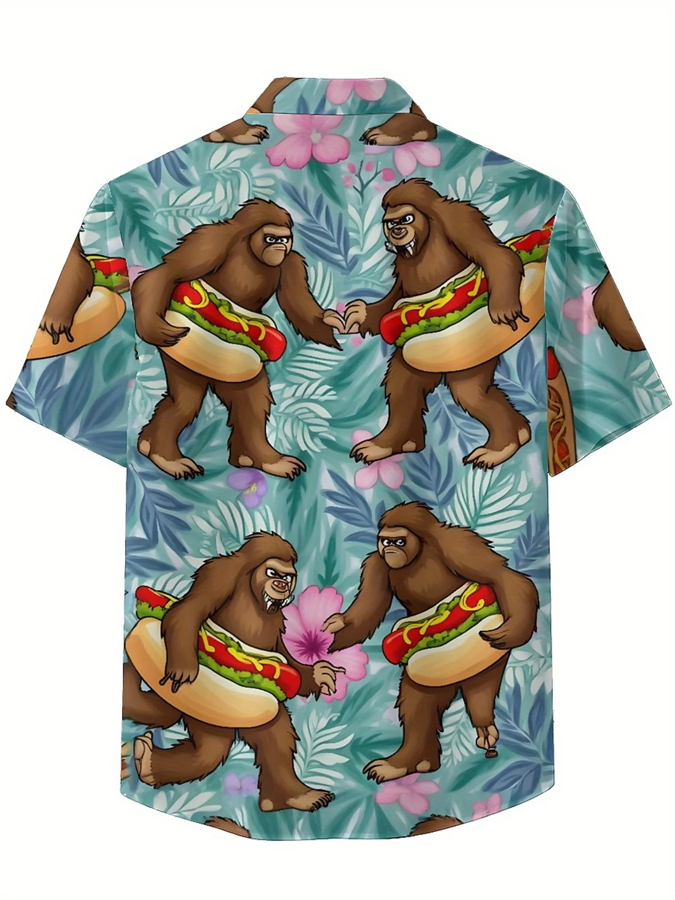 Heren Plus Size Hawaiiaanse Shirts Sasquatch Hot Dog Party-patroon, Premium Comfort Jeugdkleding, Streetwear Y2K Tops
