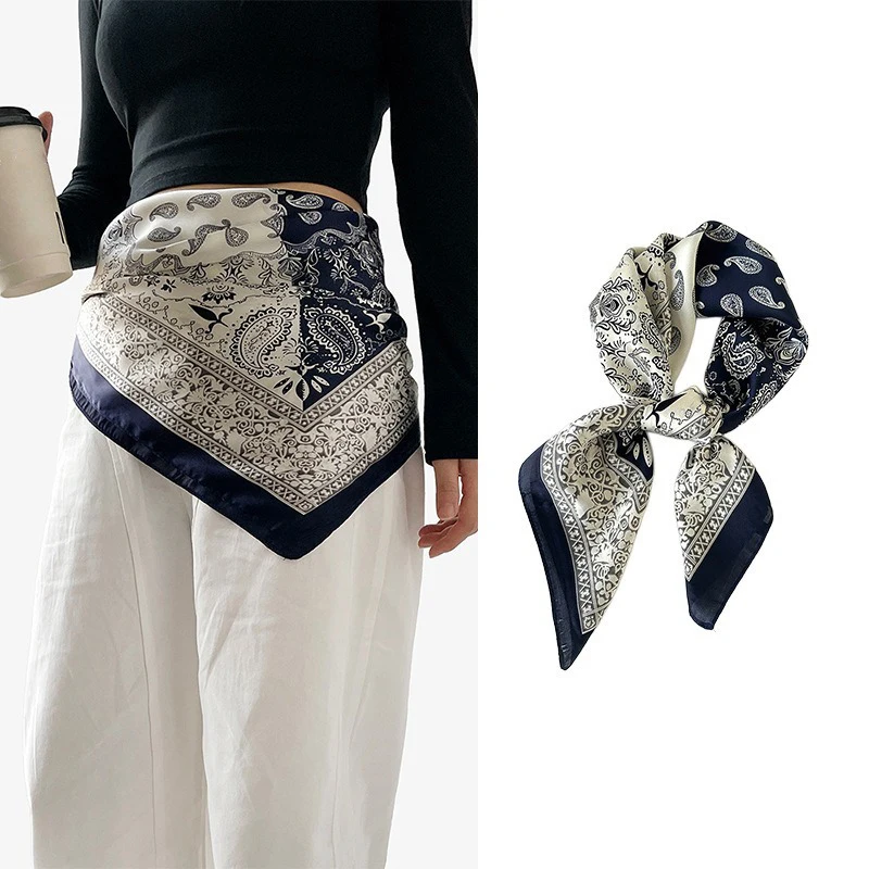 Trendy Retro Pattern Girdle Scarf Stacking Wearing Multifunctional Silk Scarf High-end Mountaineering Scarf Christmas Gifts