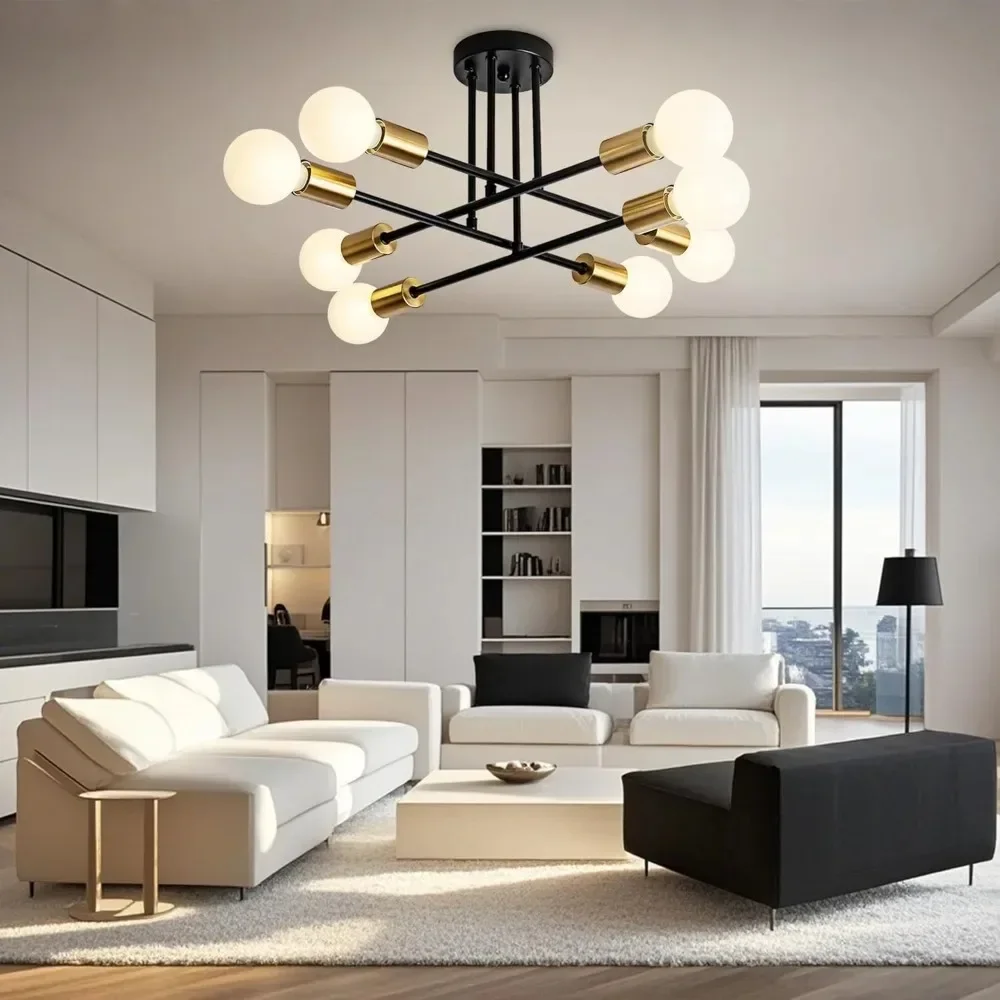 Industrial Black Metal Pendant Light Chandelier E26 for Bedroom Living Room Sputnik Starburst Design Modern Home Decor Lamp